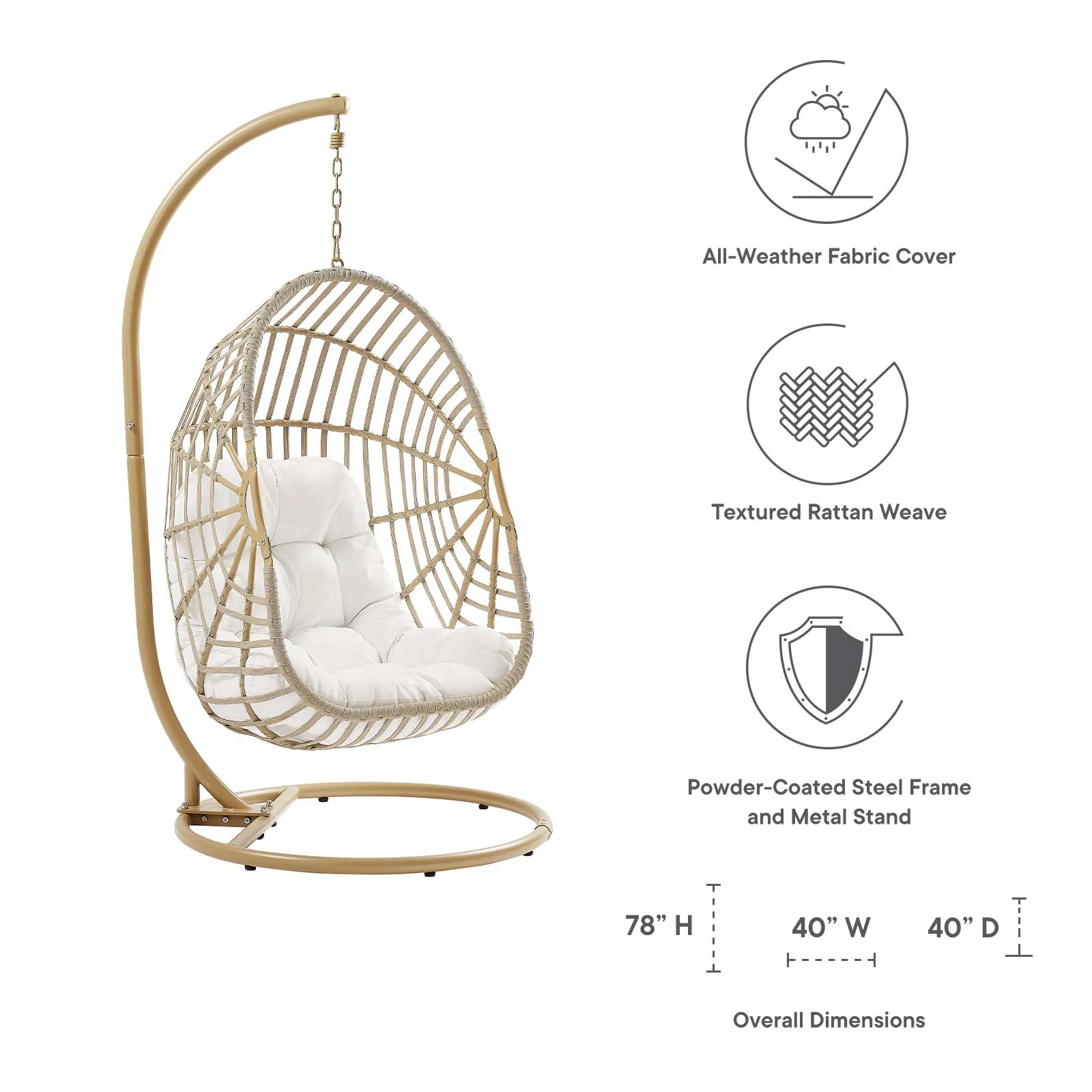 Amalie Wicker Rattan Outdoor Patio Rattan Swing Chair By Modway - EEI-6337 - Image 7