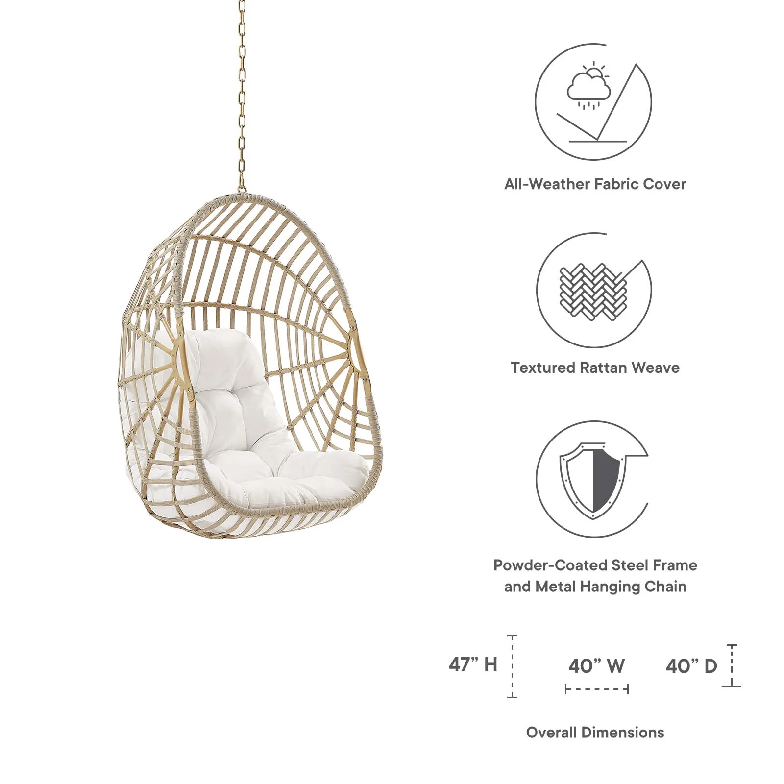 Amalie Wicker Rattan Outdoor Patio Rattan Swing Chair without Stand By Modway - EEI-6261 - Image 6