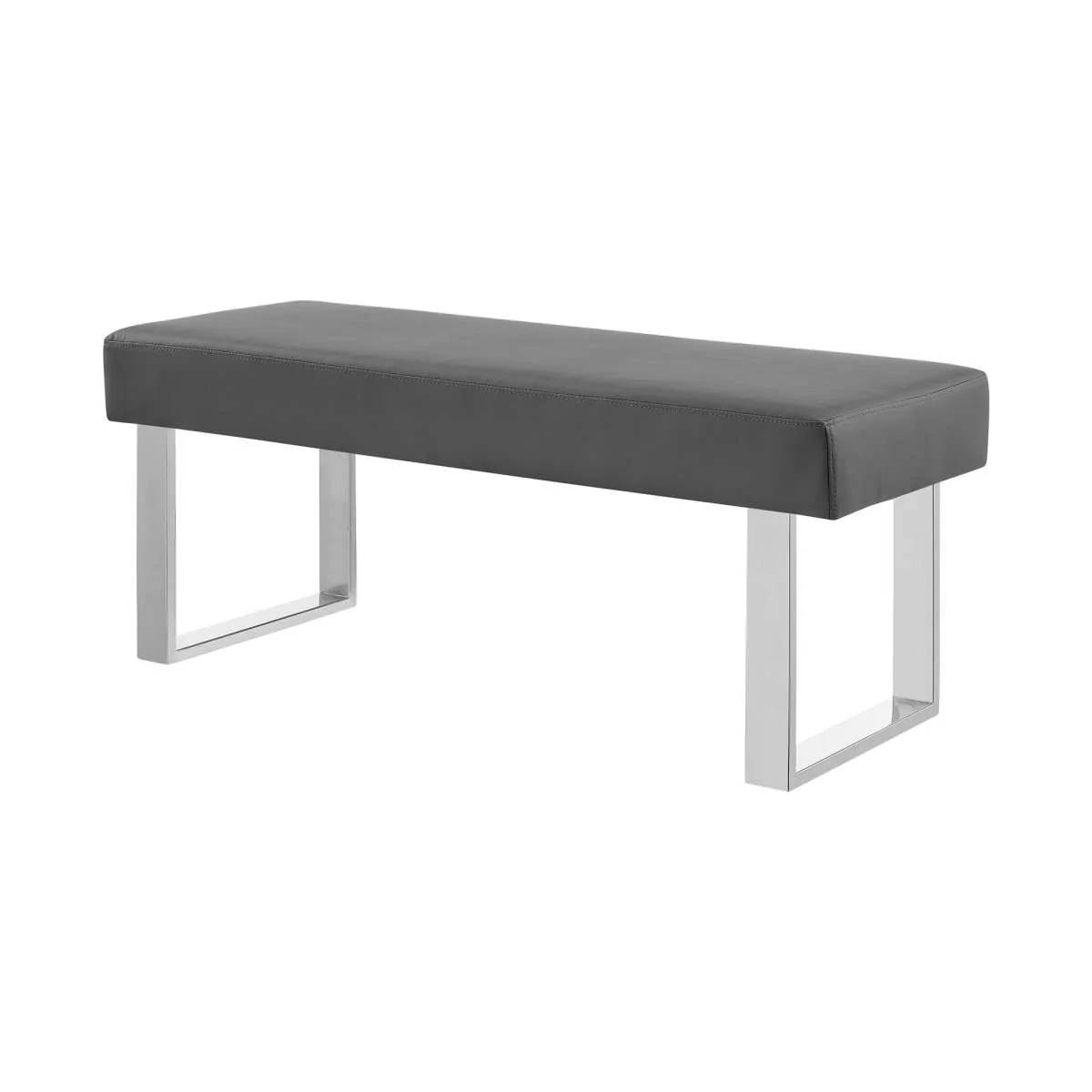 Amanda Contemporary Dining Bench in Gray Faux Leather and Chrome Finish By Armen Living - Image 3