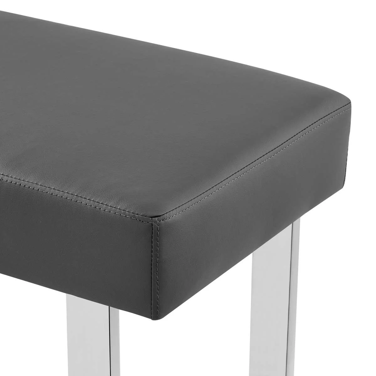 Amanda Contemporary Dining Bench in Gray Faux Leather and Chrome Finish By Armen Living - Image 4