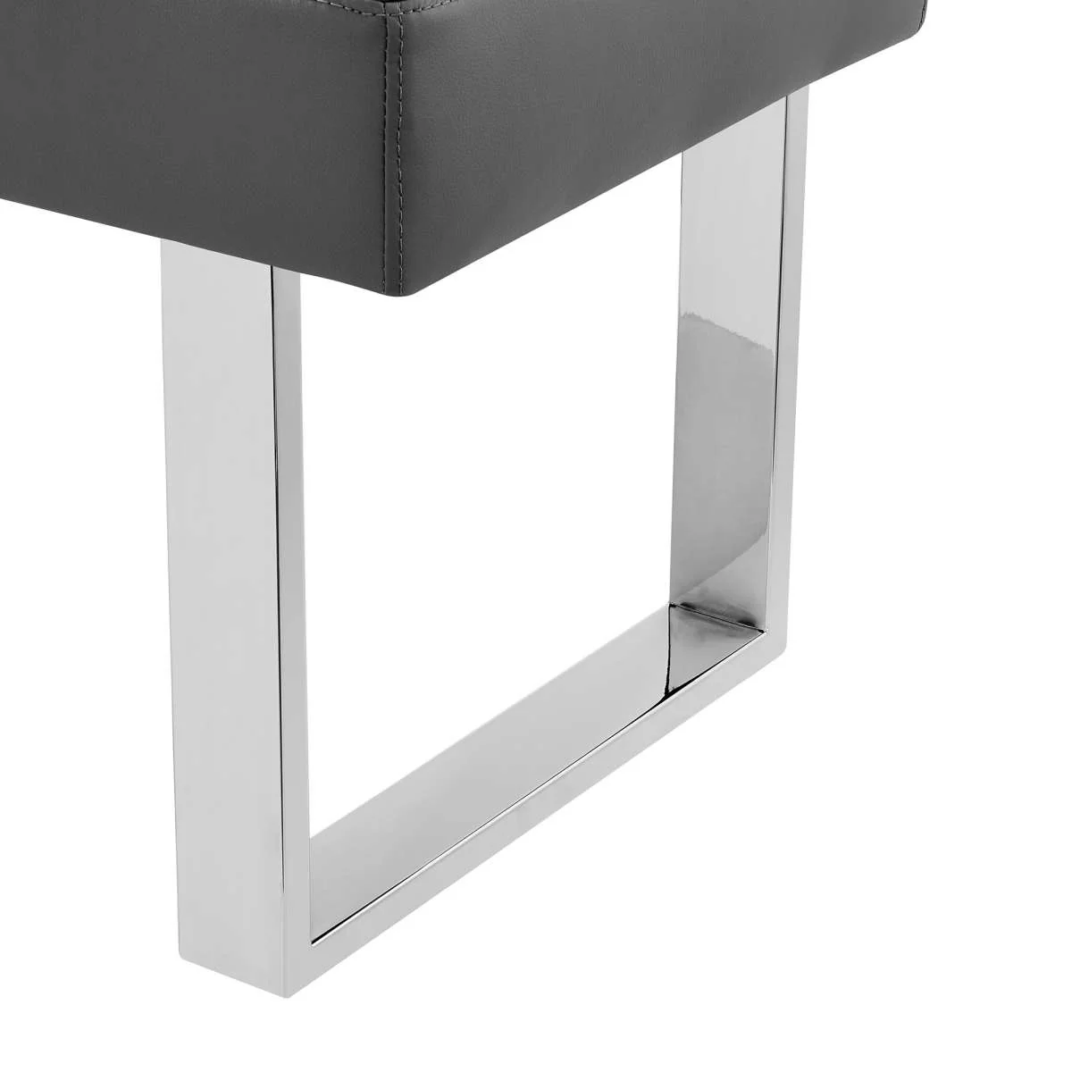 Amanda Contemporary Dining Bench in Gray Faux Leather and Chrome Finish By Armen Living - Image 5