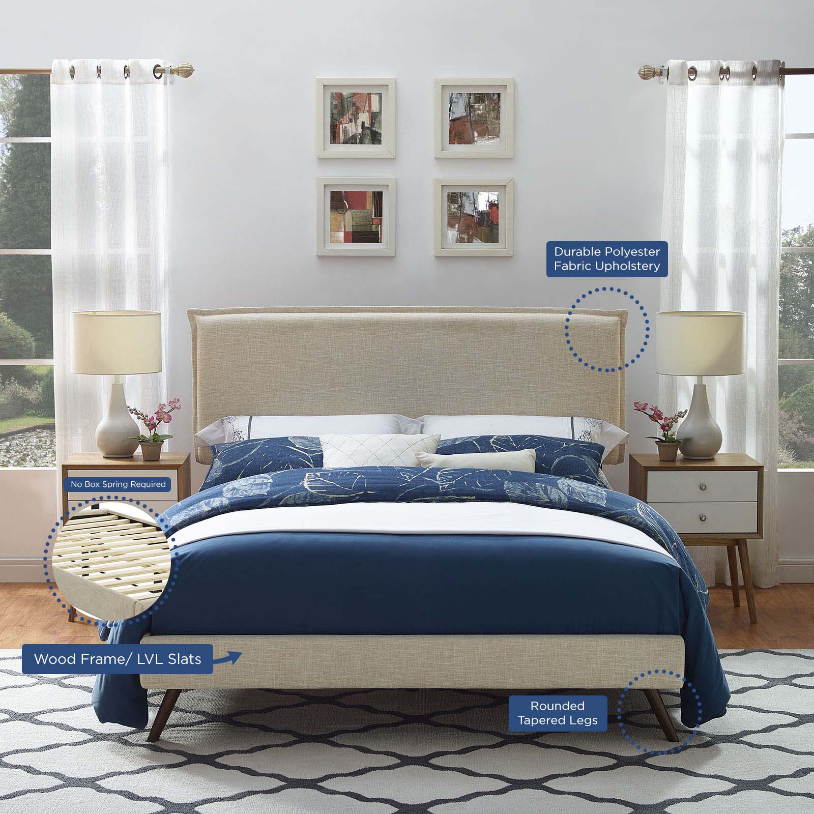 Amaris Queen Fabric Platform Bed with Round Splayed Legs By Modway - MOD-5904 - Image 6