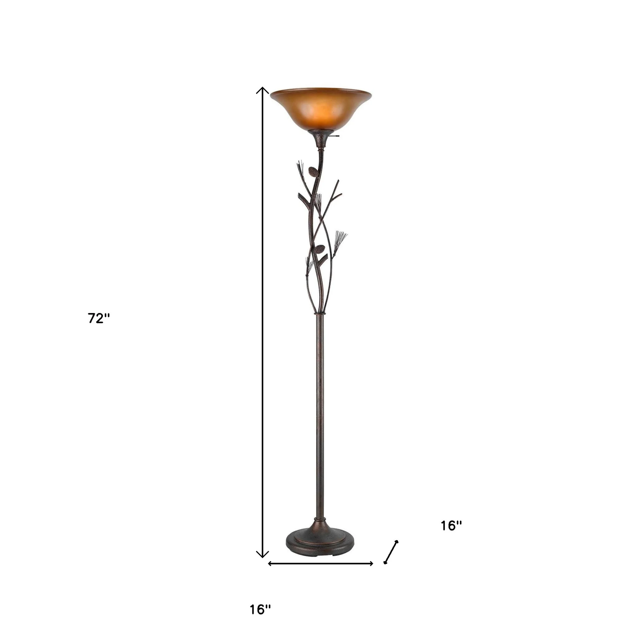 Amber Torchiere Floor Lamp With Brown Glass Dome Shade By Homeroots - Image 3