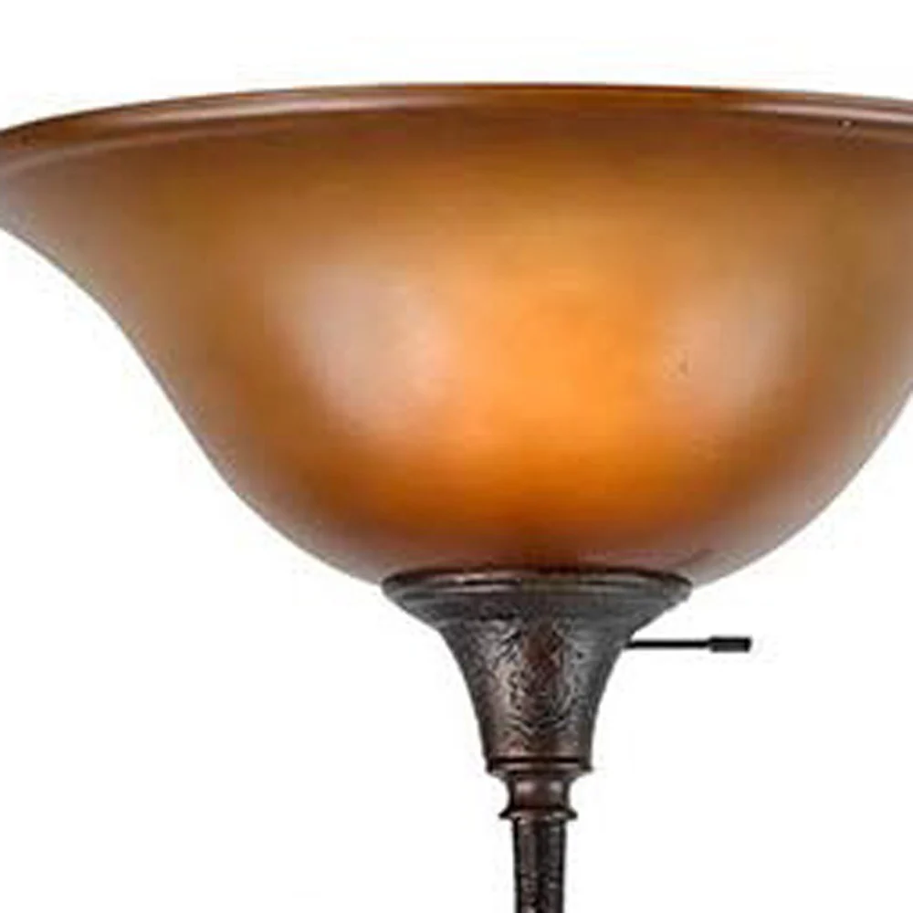Amber Torchiere Floor Lamp With Brown Glass Dome Shade By Homeroots - Image 4