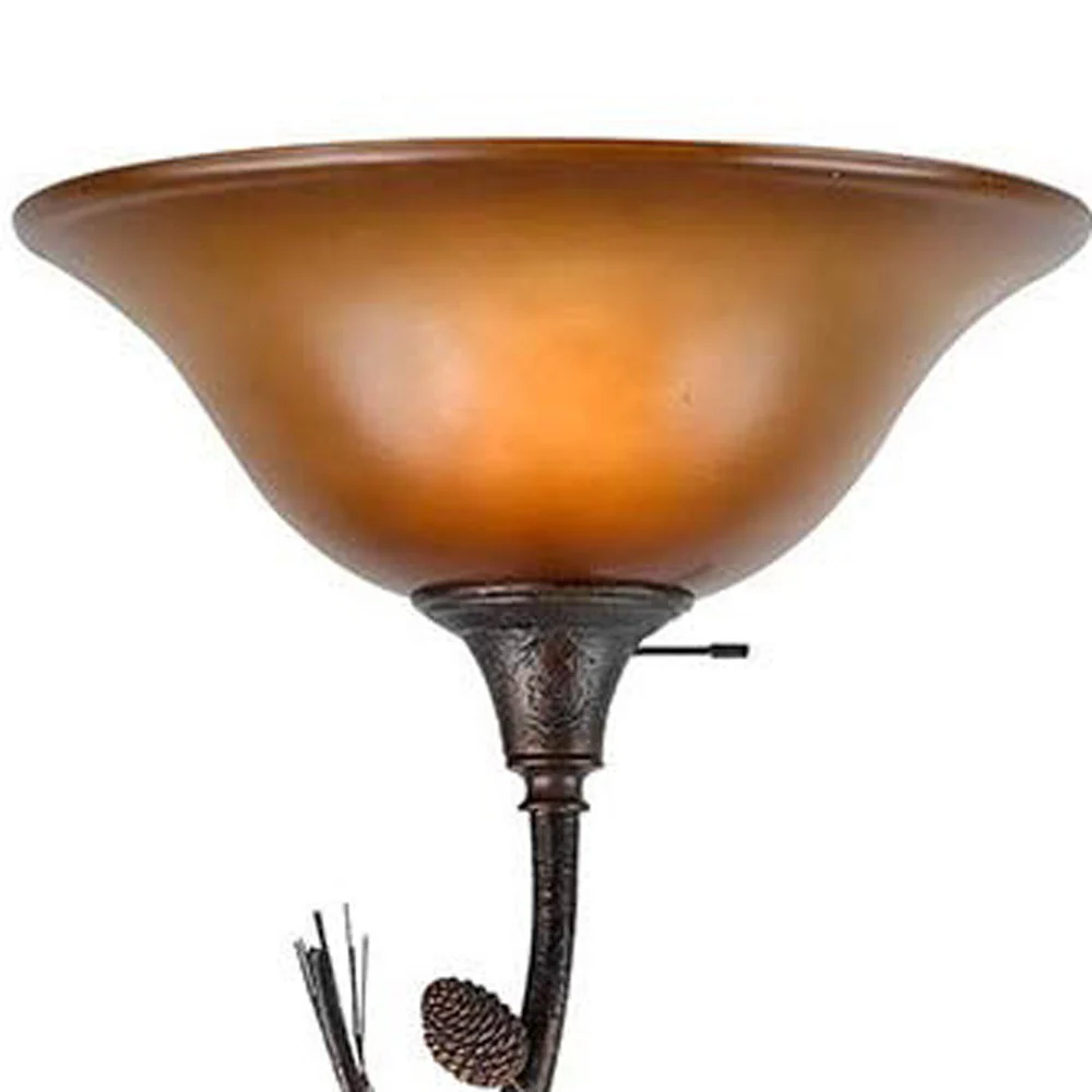 Amber Torchiere Floor Lamp With Brown Glass Dome Shade By Homeroots - Image 5