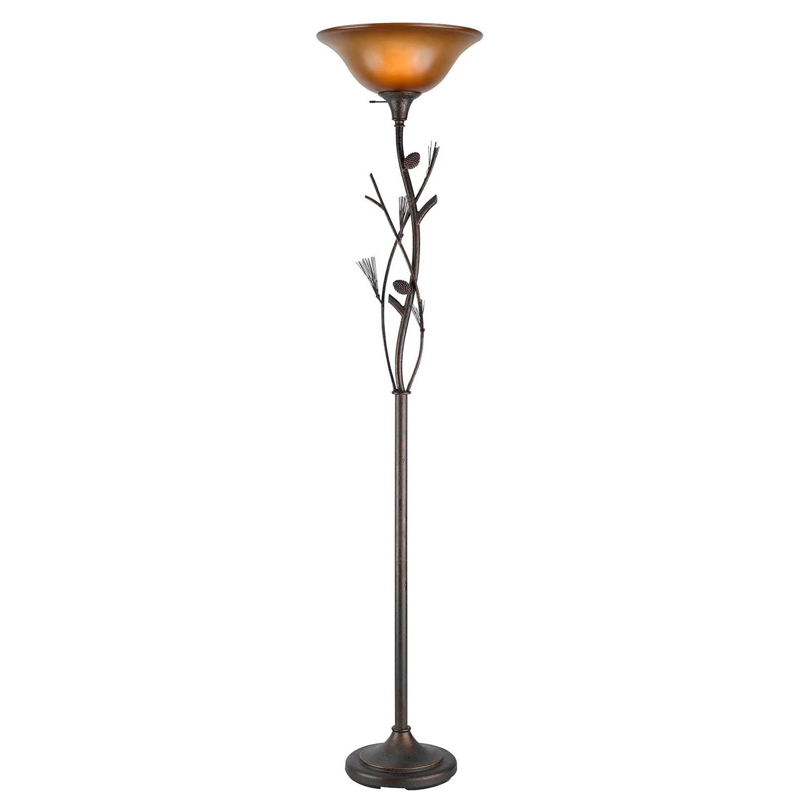 Amber Torchiere Floor Lamp With Brown Glass Dome Shade By Homeroots - Image 6