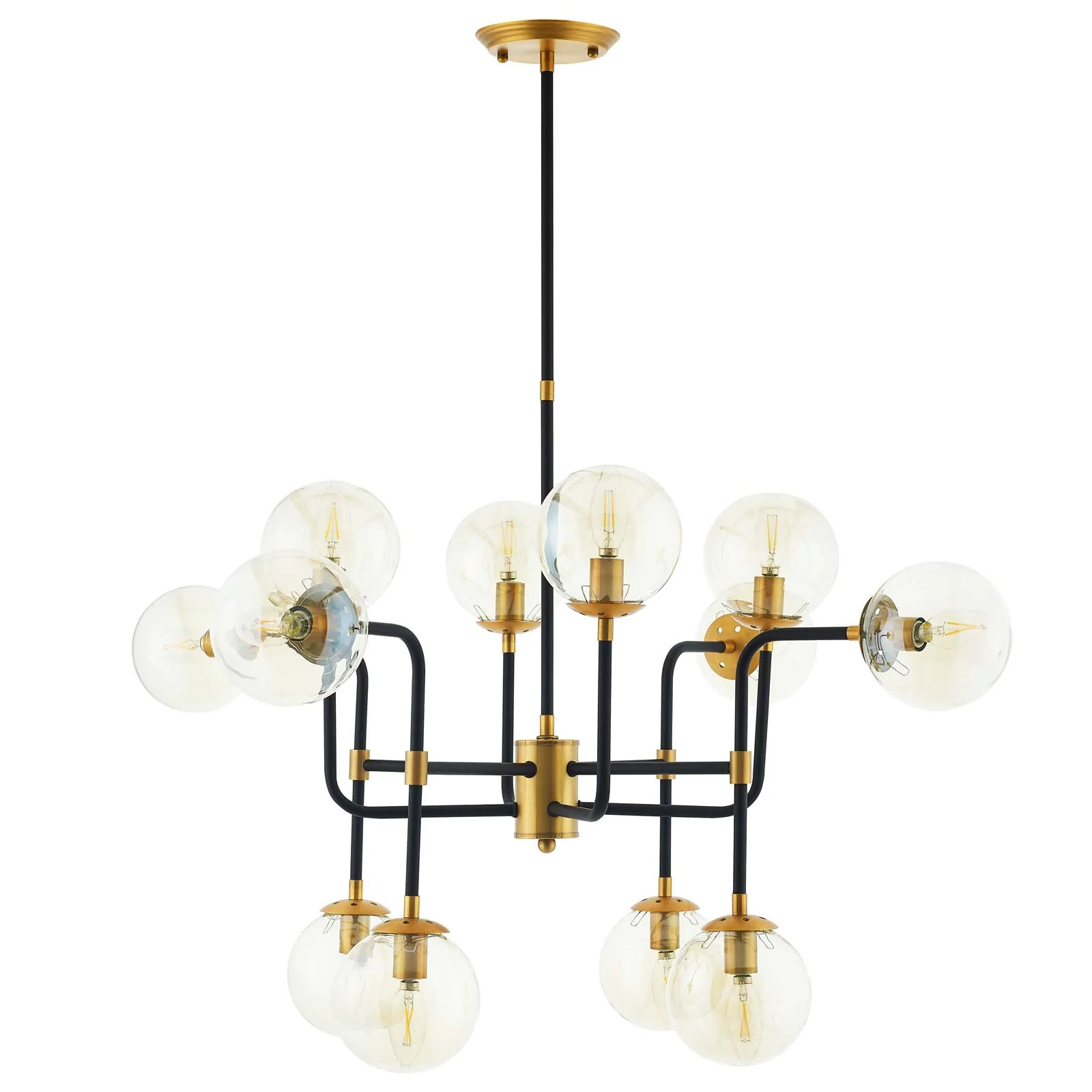 Ambition Amber Glass And Antique Brass 12 Light Pendant Chandelier By Modway - EEI-2884 - Image 2