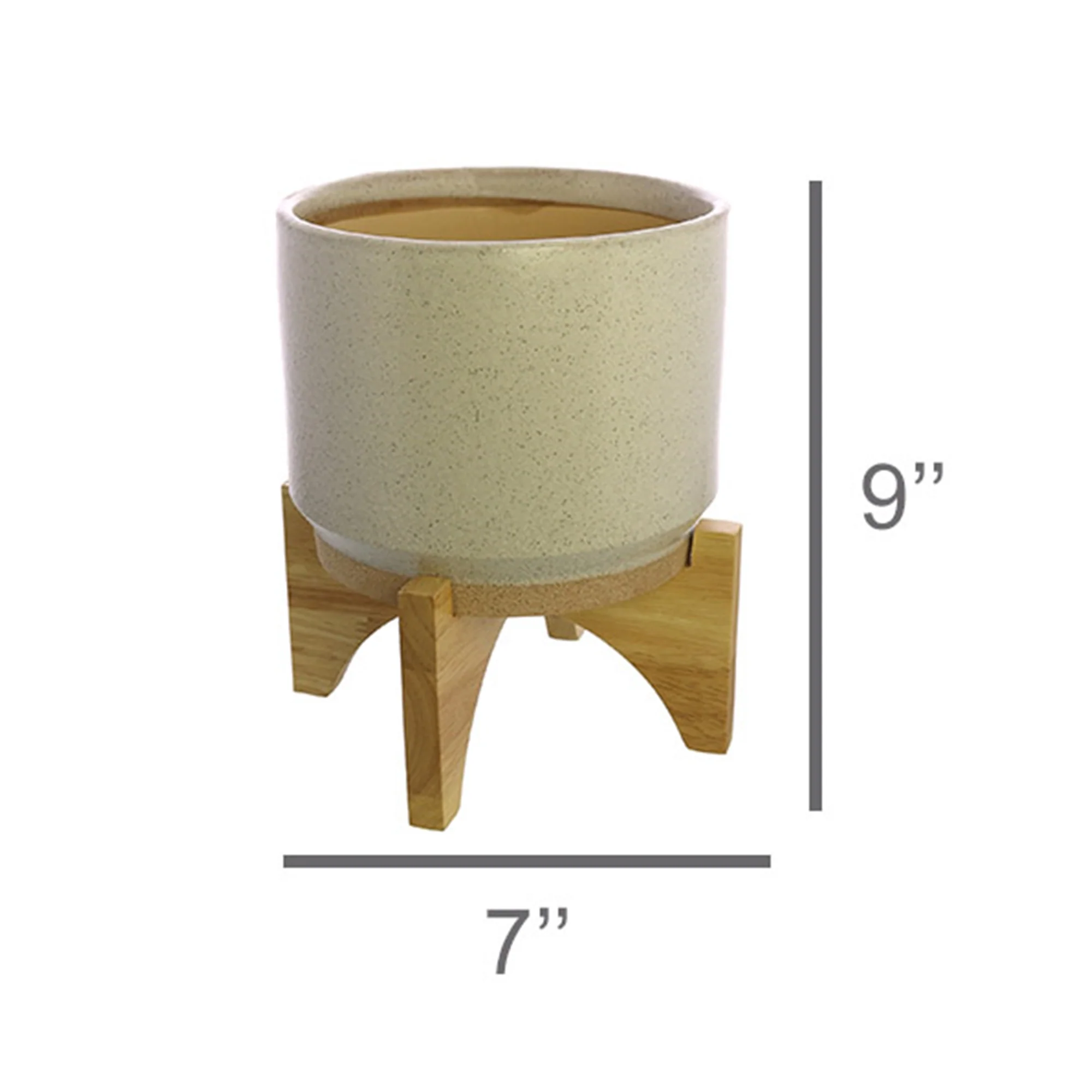 Ames Cachepot, Ceramic with Wood - Large - White, Natural Set Of 2 By HomArt - Image 3