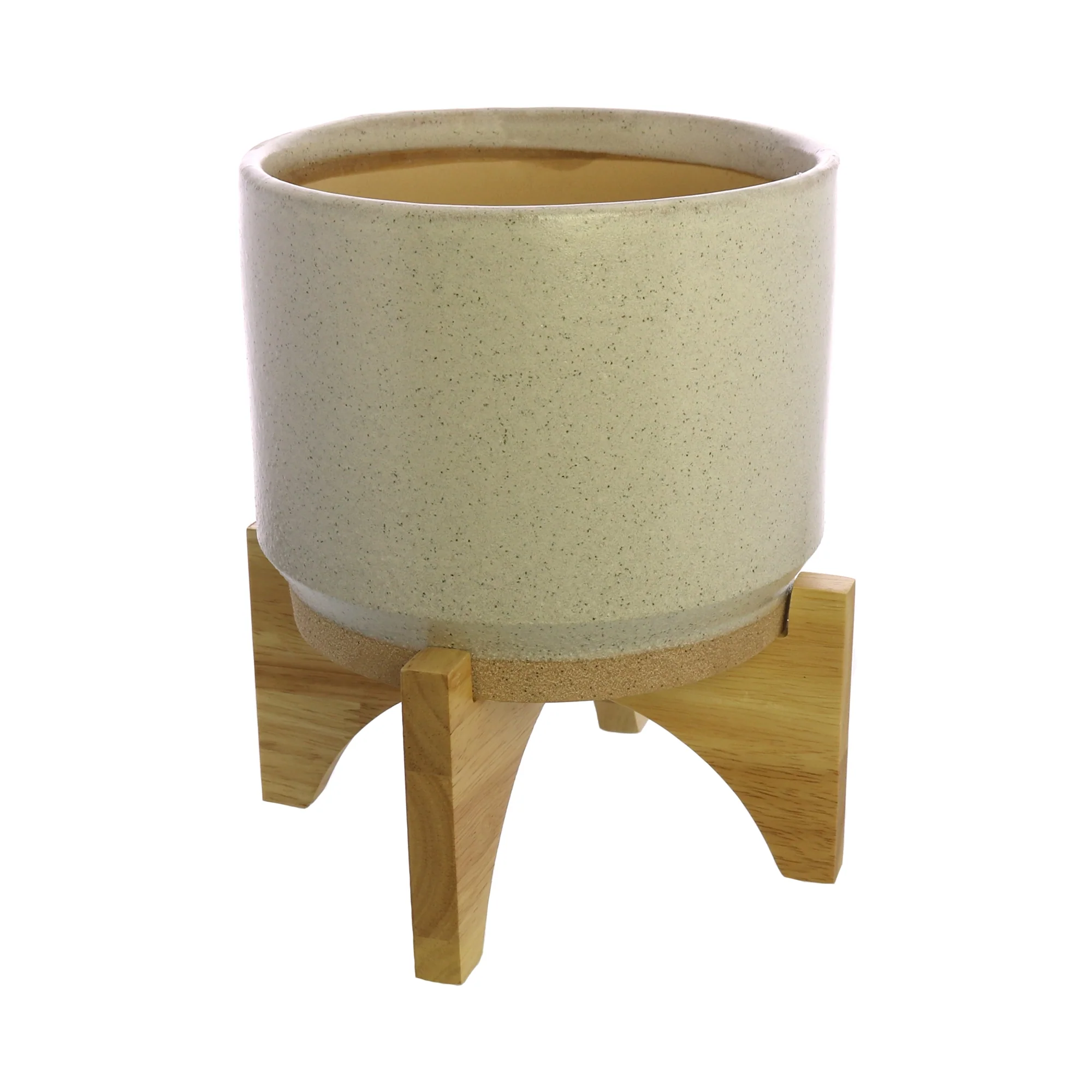 Ames Cachepot, Ceramic with Wood - Large - White, Natural Set Of 2 By HomArt - Image 5