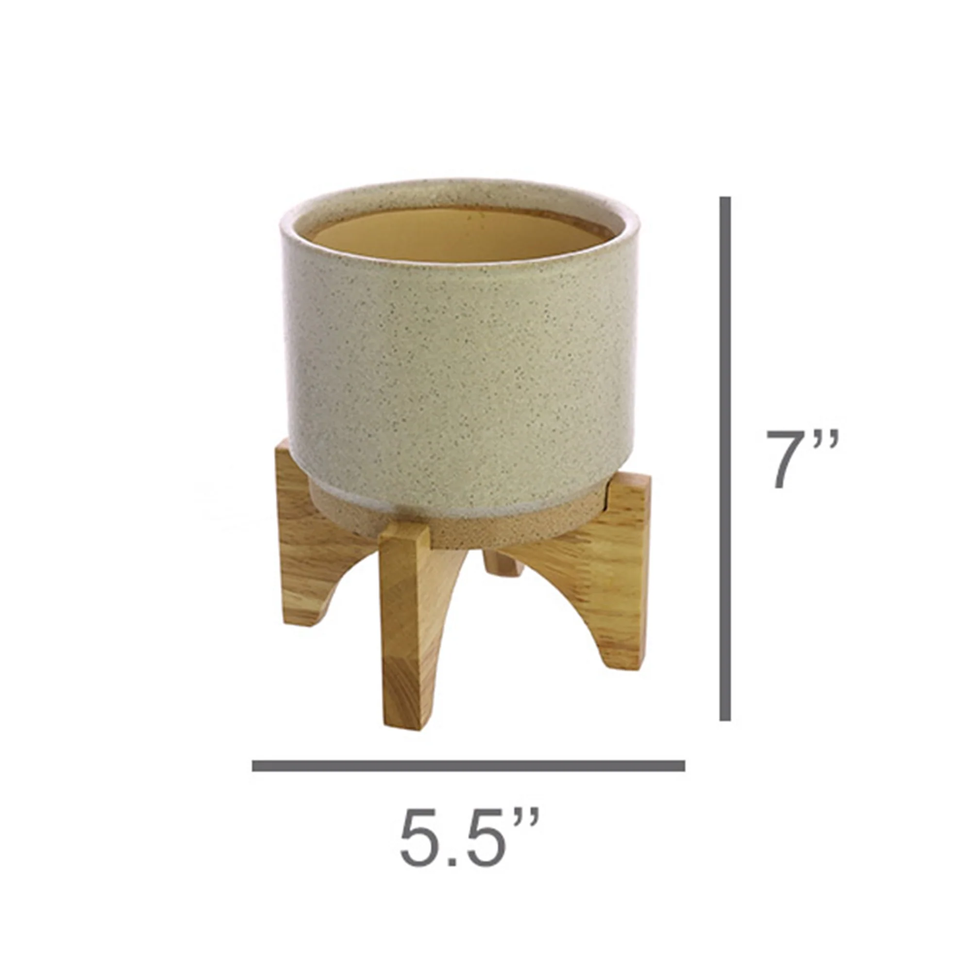 Ames Cachepot, Ceramic with Wood - Small - White, Natural Set Of 3 By HomArt - Image 2