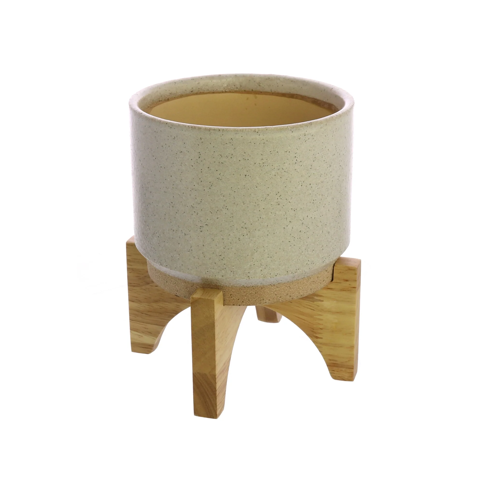 Ames Cachepot, Ceramic with Wood - Small - White, Natural Set Of 3 By HomArt - Image 5