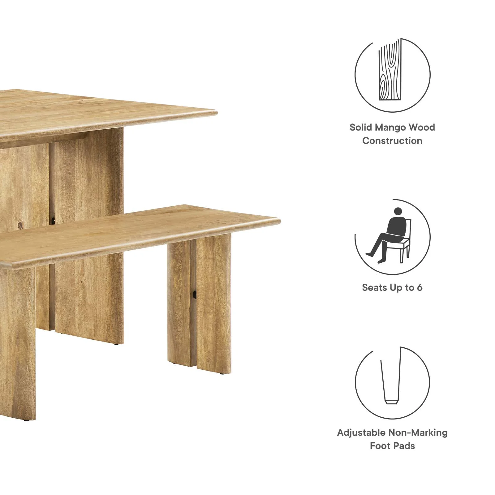 Amistad 60" Wood Dining Table and Bench Set By Modway - EEI-6690 - Image 3