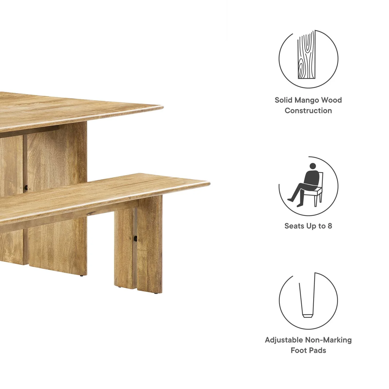 Amistad 86" Wood Dining Table and Bench Set By Modway - EEI-6560 - Image 3