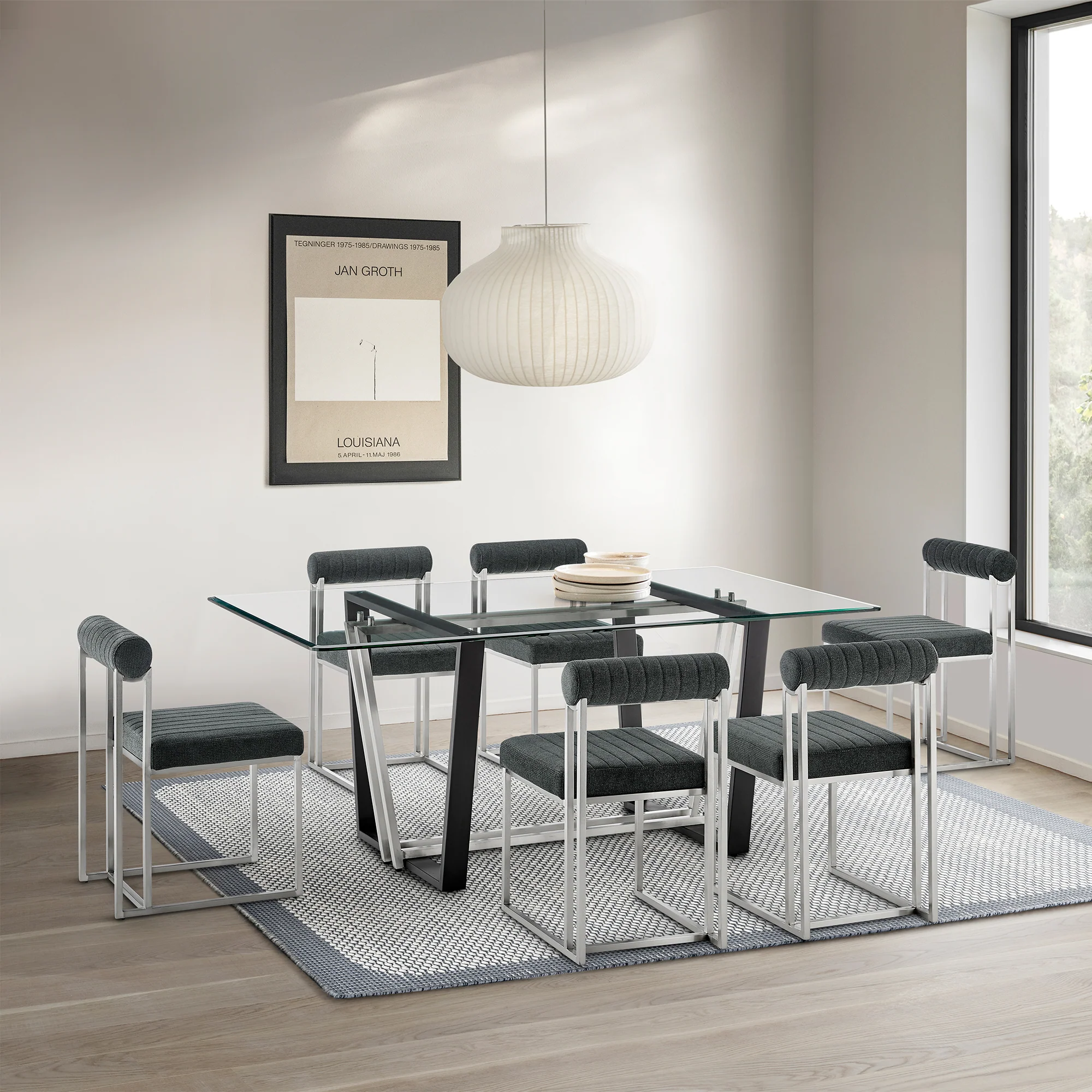 Anastasia Dining Chair with Brushed Stainless Steel and Light Gray Fabric - Set of 2 By Armen Living - Image 14