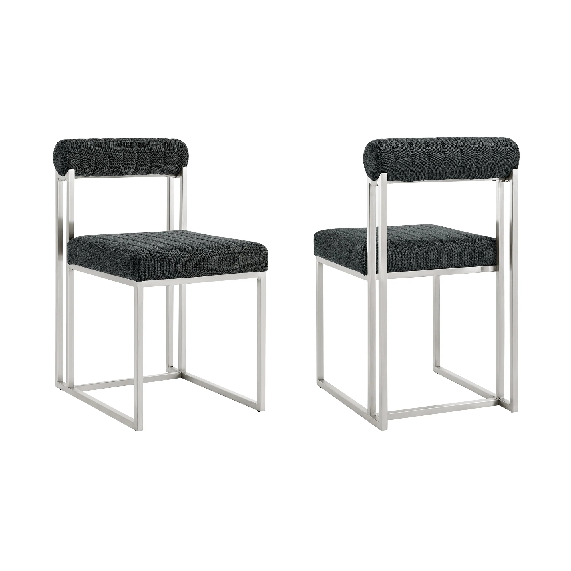 Anastasia Dining Chair with Brushed Stainless Steel and Light Gray Fabric - Set of 2 By Armen Living - Image 15