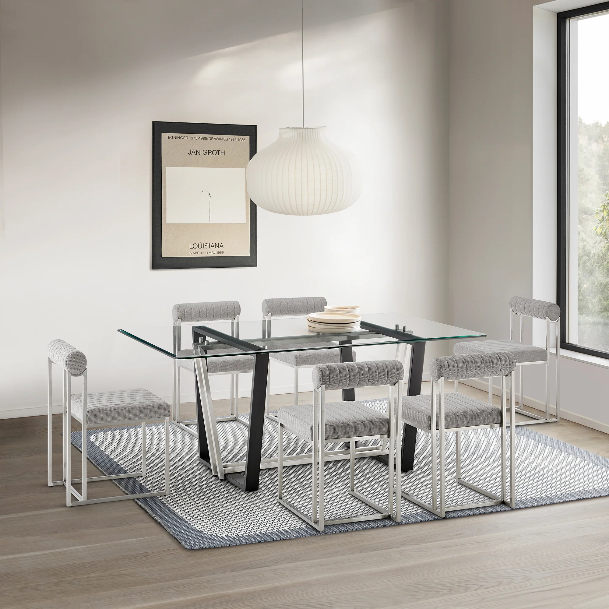 Anastasia Dining Chair with Brushed Stainless Steel and Light Gray Fabric - Set of 2 By Armen Living - Image 2