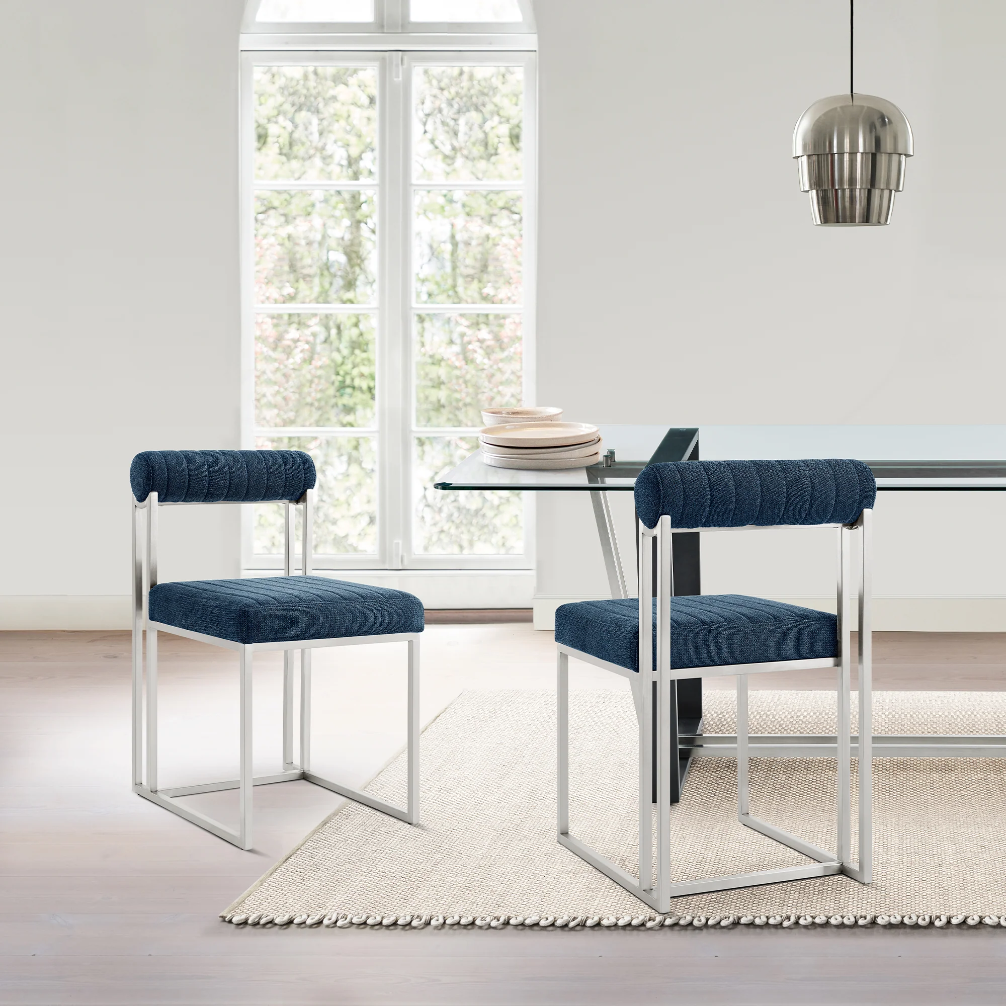 Anastasia Dining Chair with Brushed Stainless Steel and Light Gray Fabric - Set of 2 By Armen Living - Image 25
