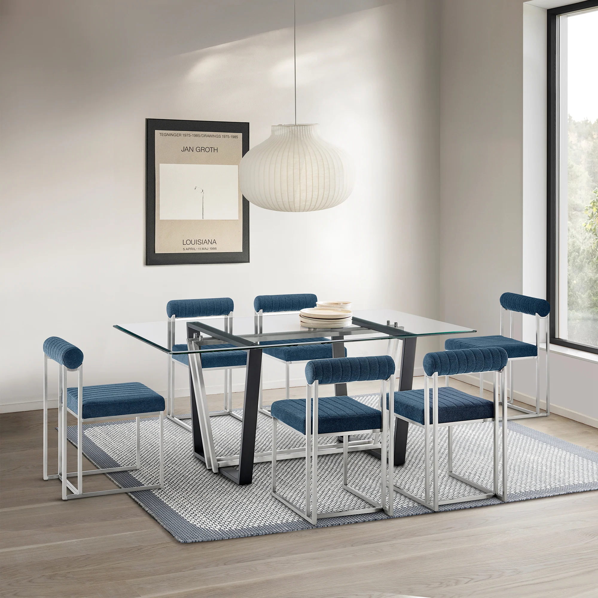 Anastasia Dining Chair with Brushed Stainless Steel and Light Gray Fabric - Set of 2 By Armen Living - Image 26