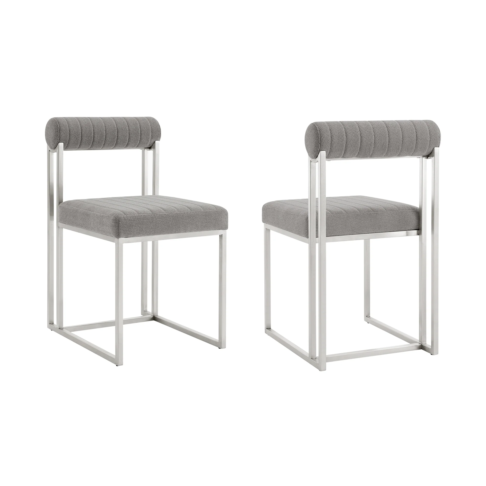 Anastasia Dining Chair with Brushed Stainless Steel and Light Gray Fabric - Set of 2 By Armen Living - Image 3