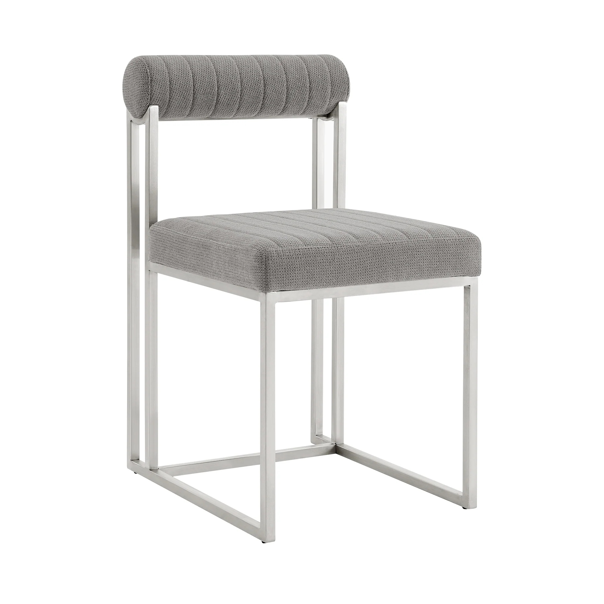 Anastasia Dining Chair with Brushed Stainless Steel and Light Gray Fabric - Set of 2 By Armen Living - Image 4