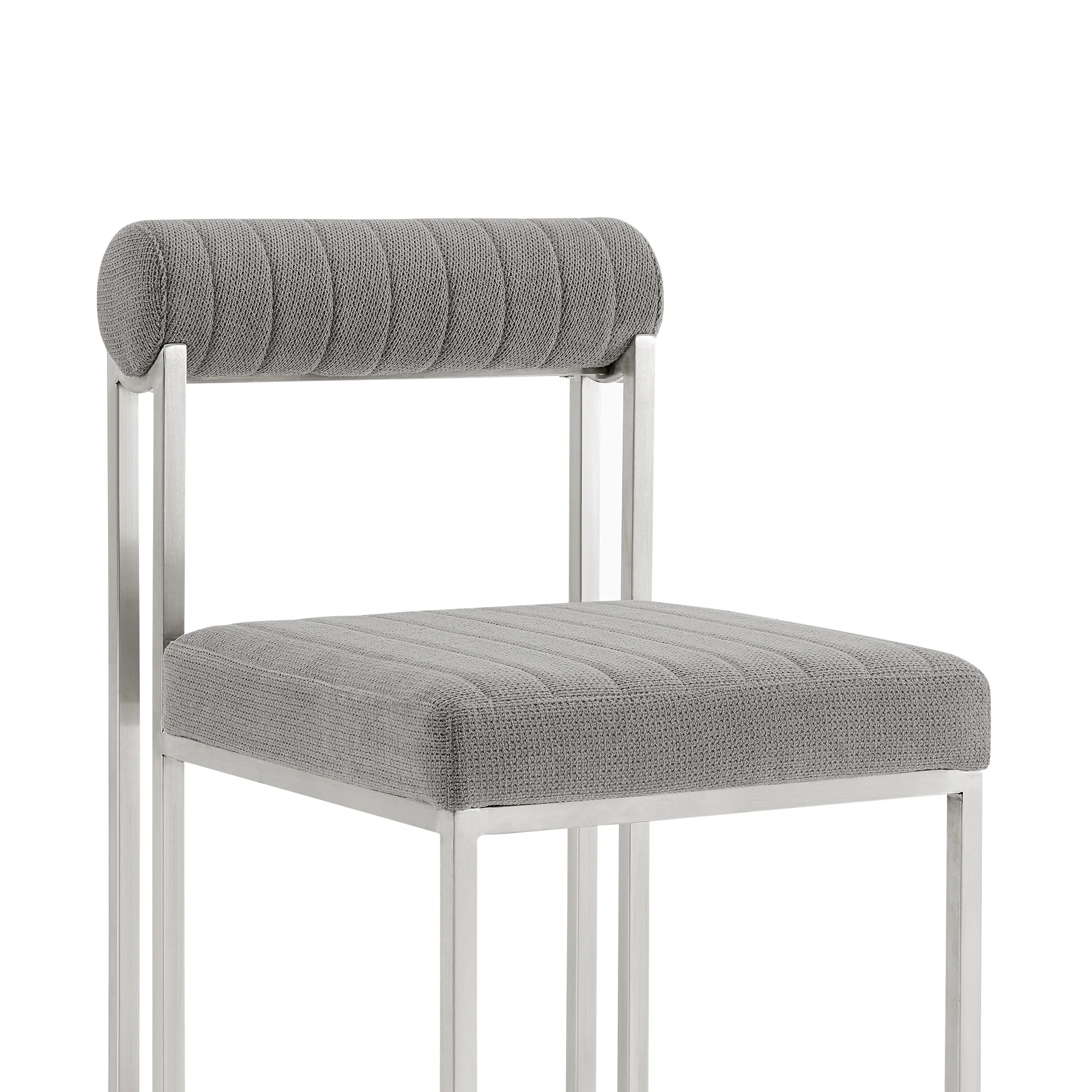 Anastasia Dining Chair with Brushed Stainless Steel and Light Gray Fabric - Set of 2 By Armen Living - Image 7