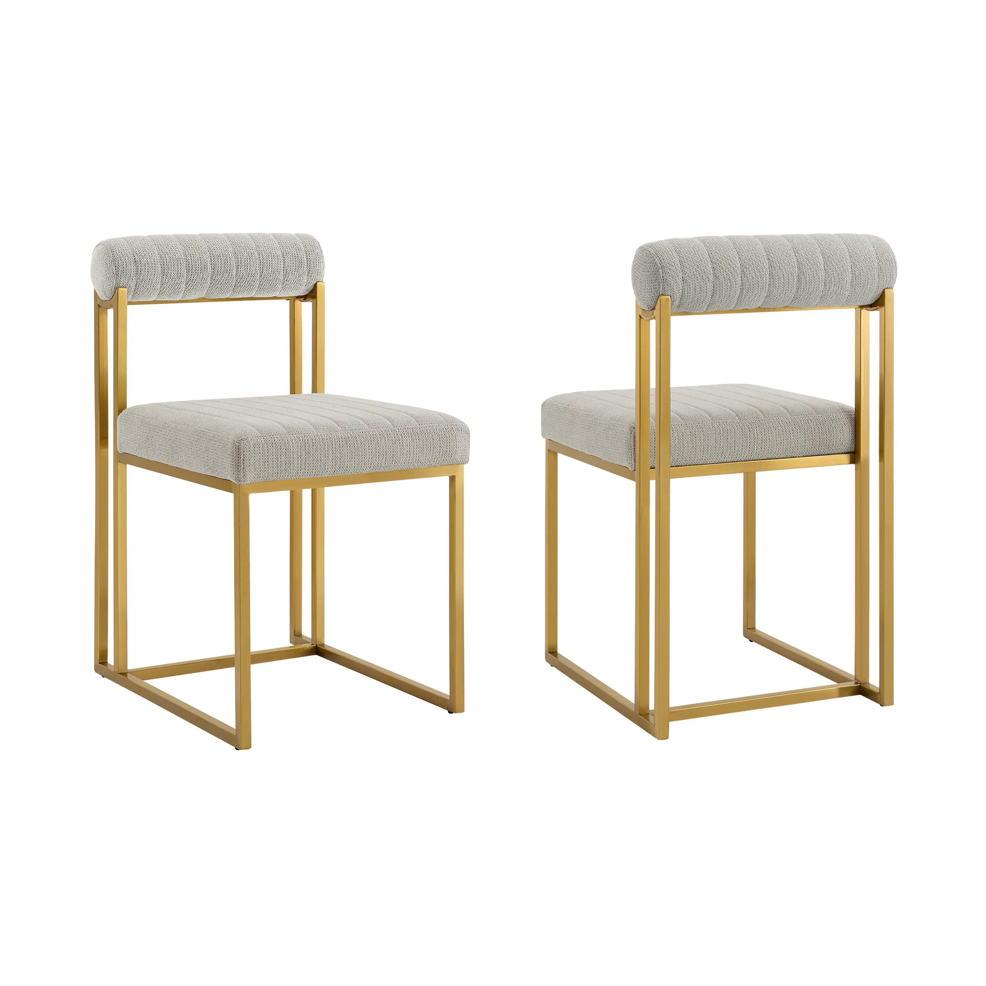 Anastasia Dining Chair with Gold Brushed Stainless Steel and Taupe Fabric - Set of 2 By Armen Living - Image 3
