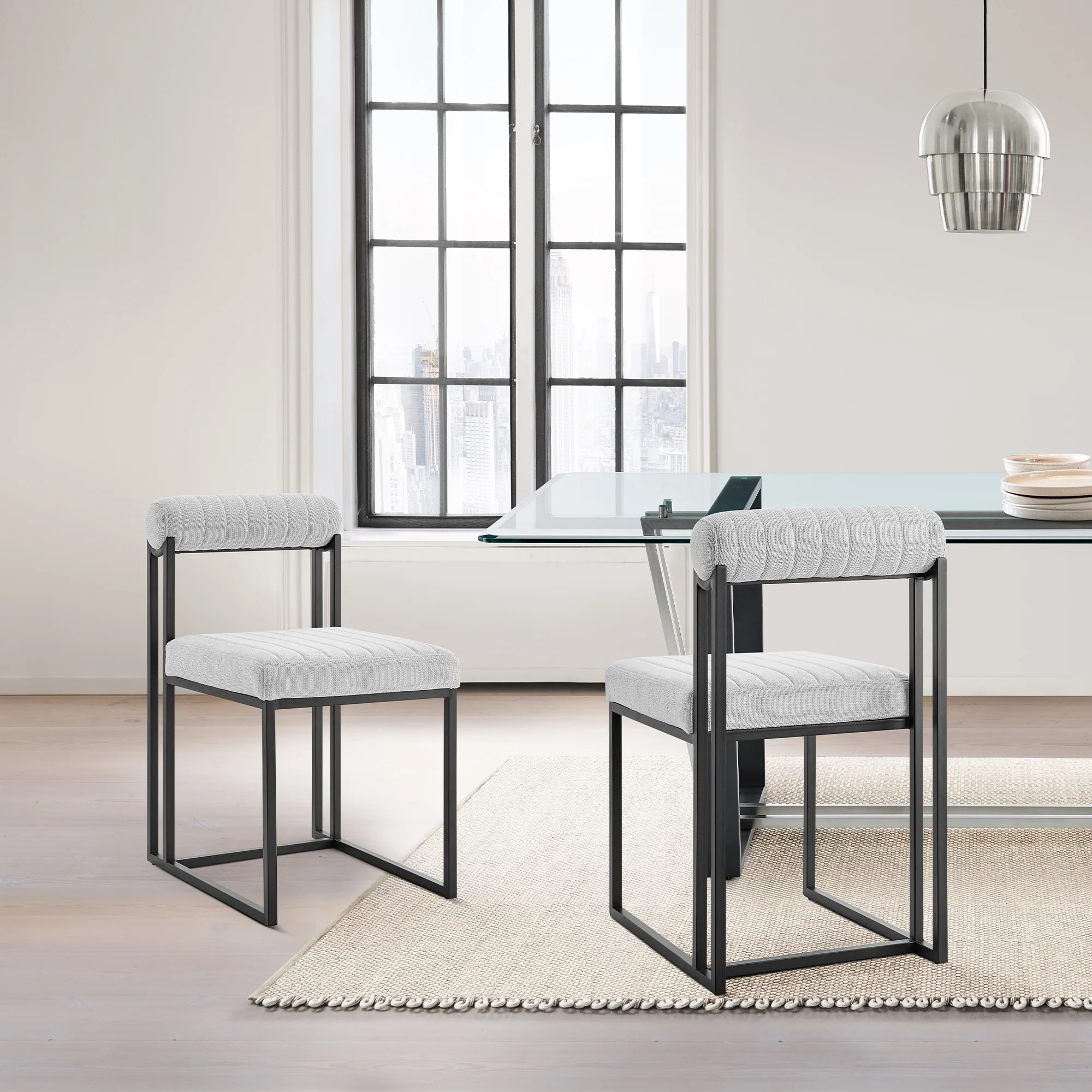 Anastasia Dining Chair with Matte Black Iron and Anchor Gray Fabric - Set of 2 By Armen Living - Image 13