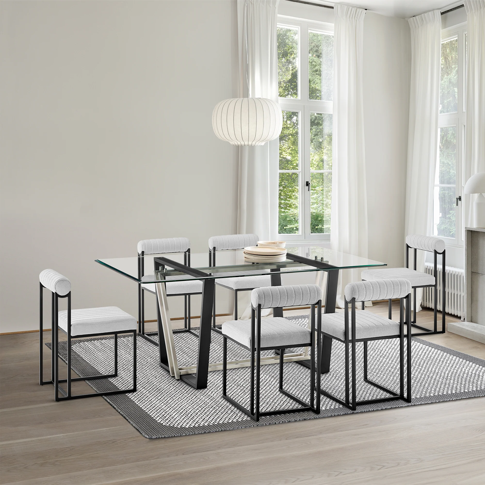 Anastasia Dining Chair with Matte Black Iron and Anchor Gray Fabric - Set of 2 By Armen Living - Image 14