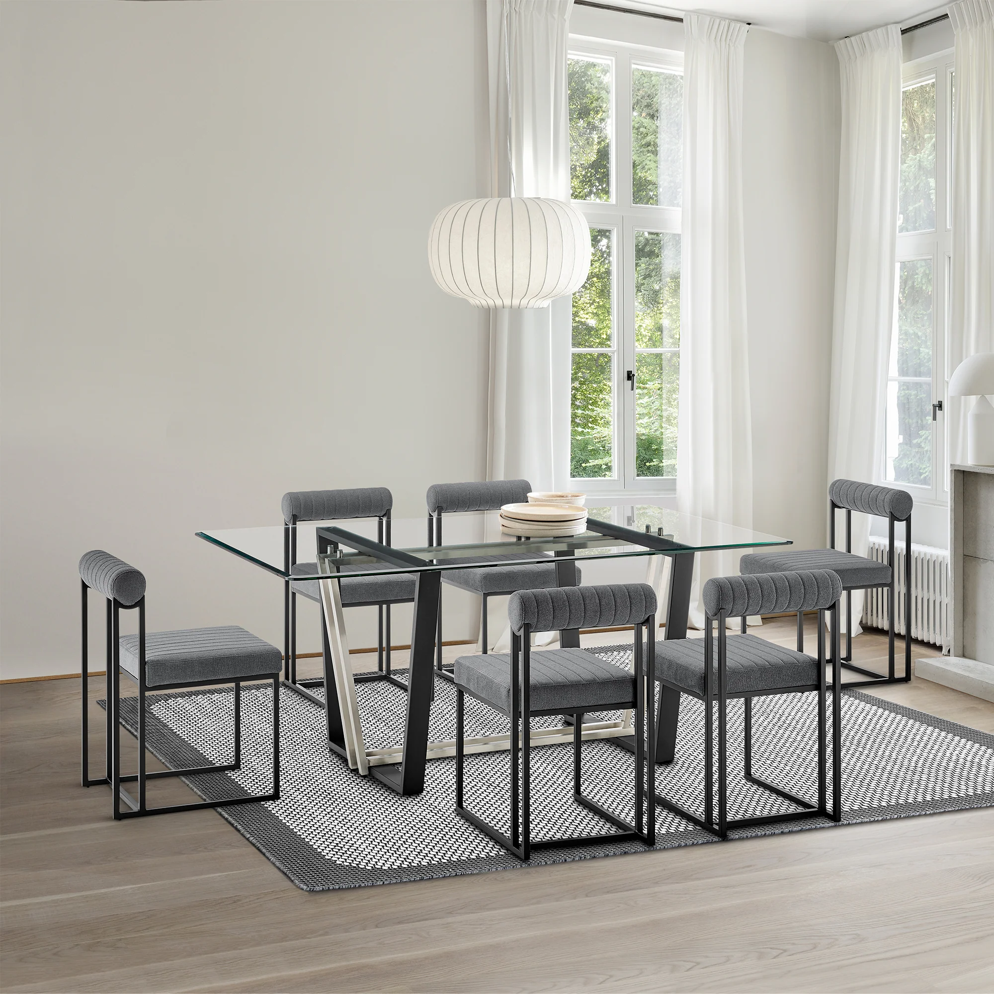 Anastasia Dining Chair with Matte Black Iron and Anchor Gray Fabric - Set of 2 By Armen Living - Image 2