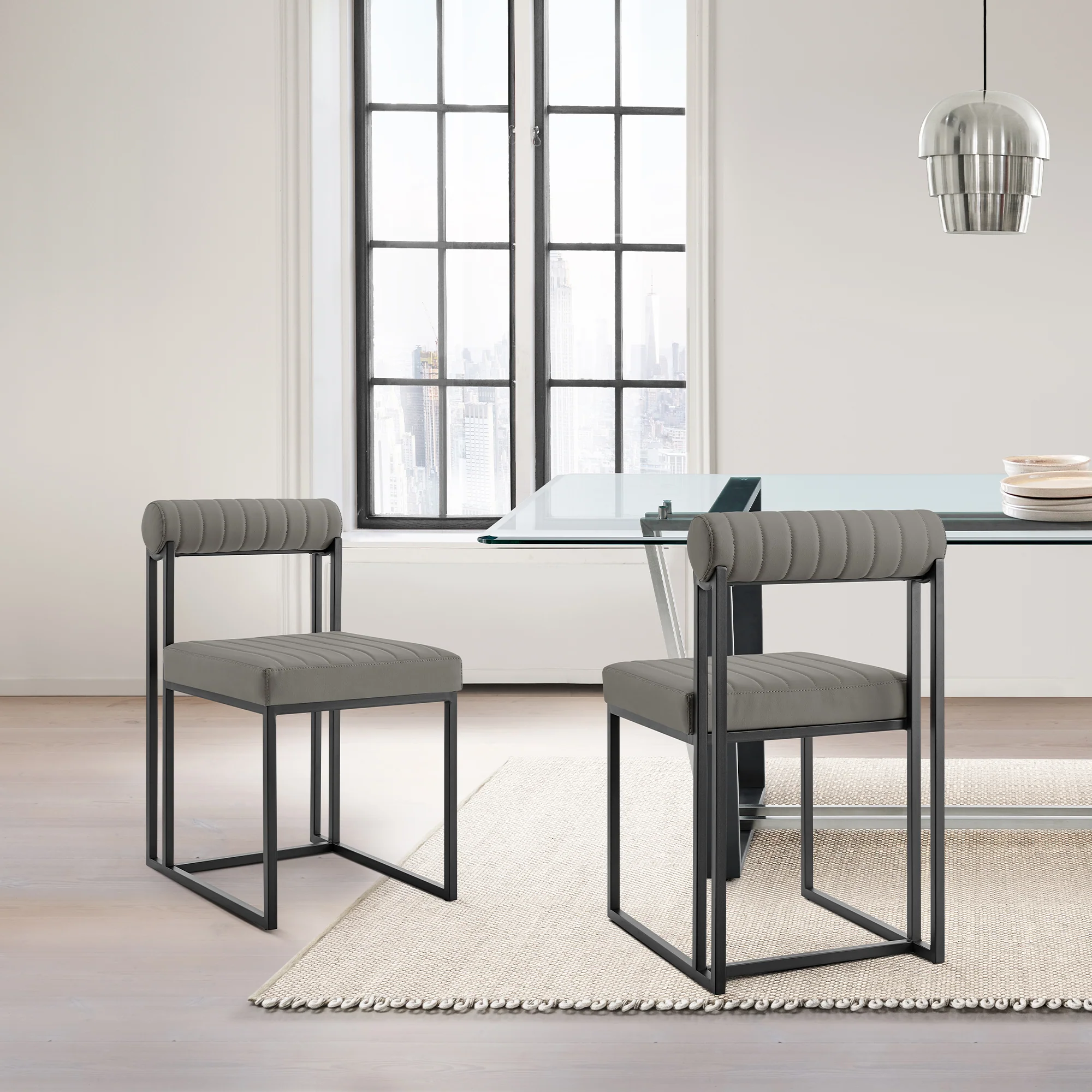 Anastasia Dining Chair with Matte Black Iron and Anchor Gray Fabric - Set of 2 By Armen Living - Image 25