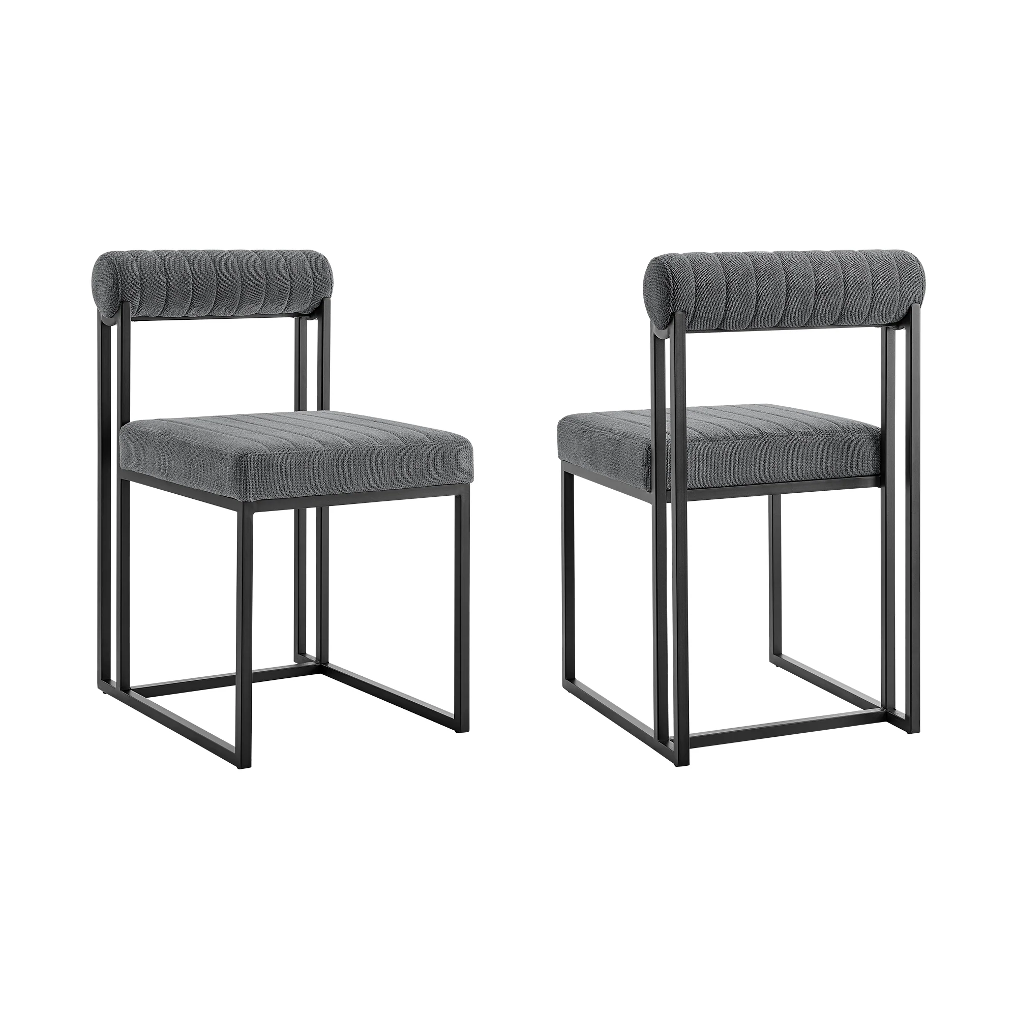 Anastasia Dining Chair with Matte Black Iron and Anchor Gray Fabric - Set of 2 By Armen Living - Image 3