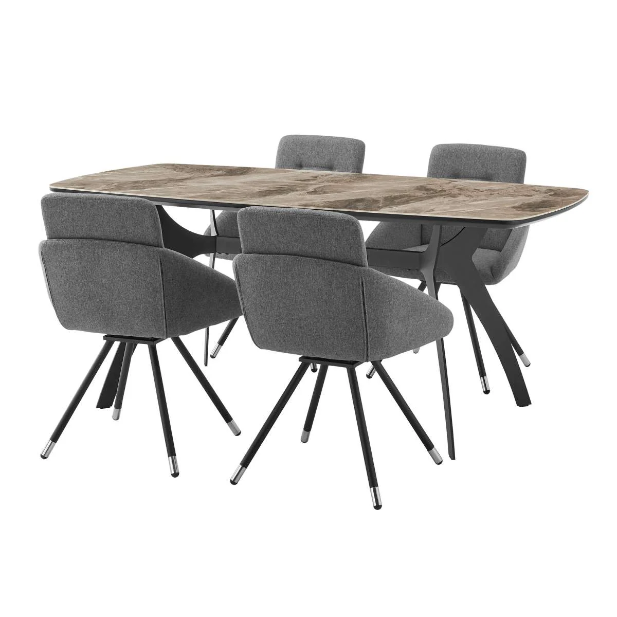 Andes and Granada Gray Fabric 5 Piece Rectangular Dining Set By Armen Living - Image 2