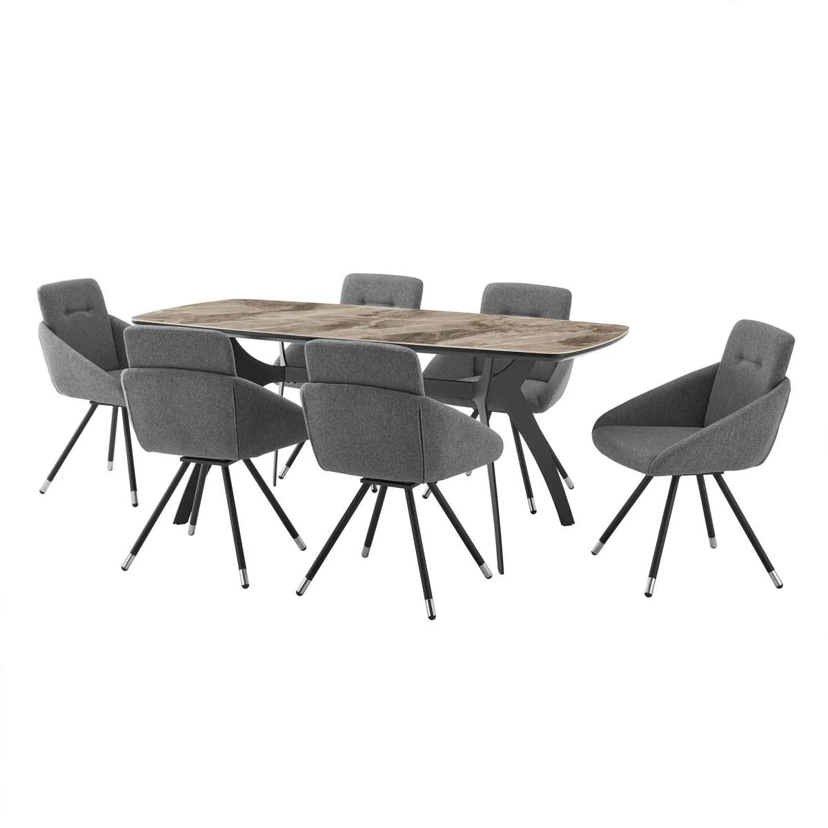 Andes and Granada Gray Fabric 7 Piece Rectangular Dining Set By Armen Living - Image 2