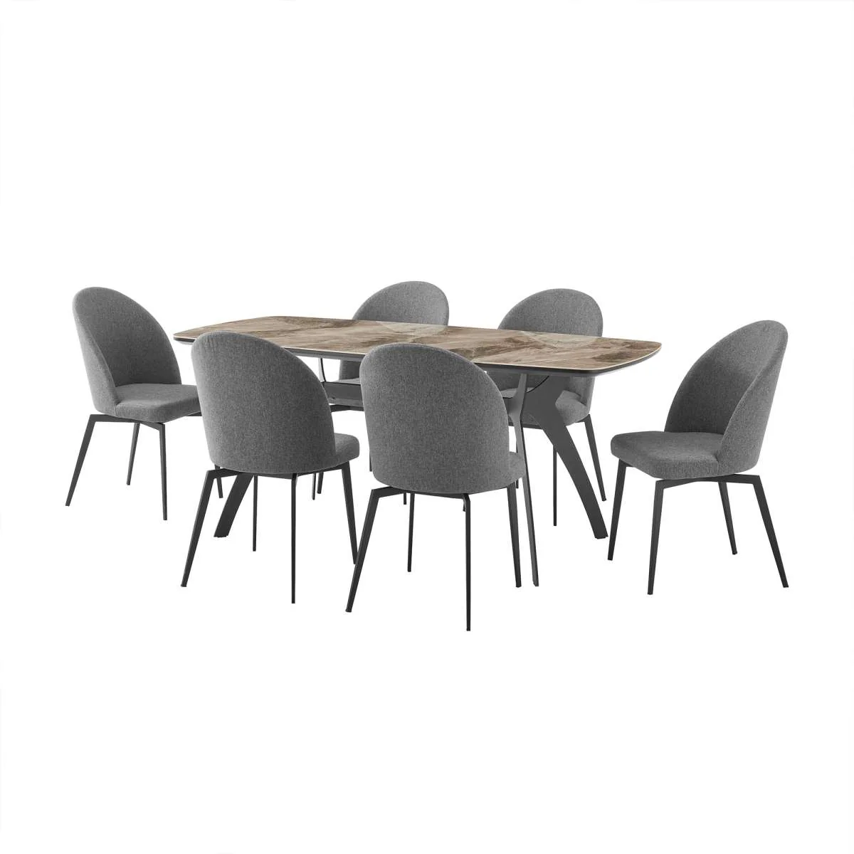 Andes and Sunny Gray Fabric 7 Piece Rectangular Dining Set By Armen Living - Image 2