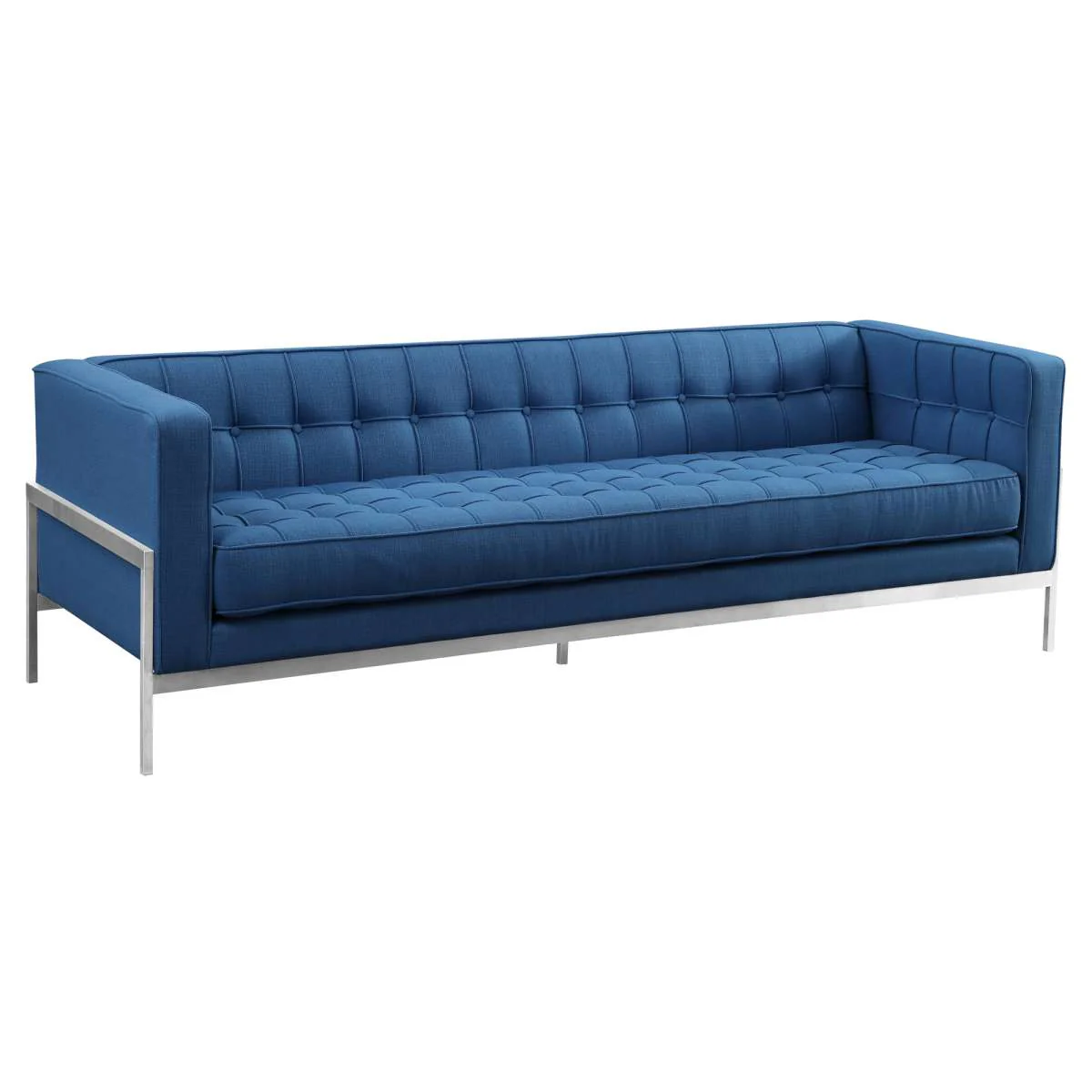 Andre Contemporary Sofa in Brushed Stainless Steel and Blue Fabric By Armen Living - Image 2