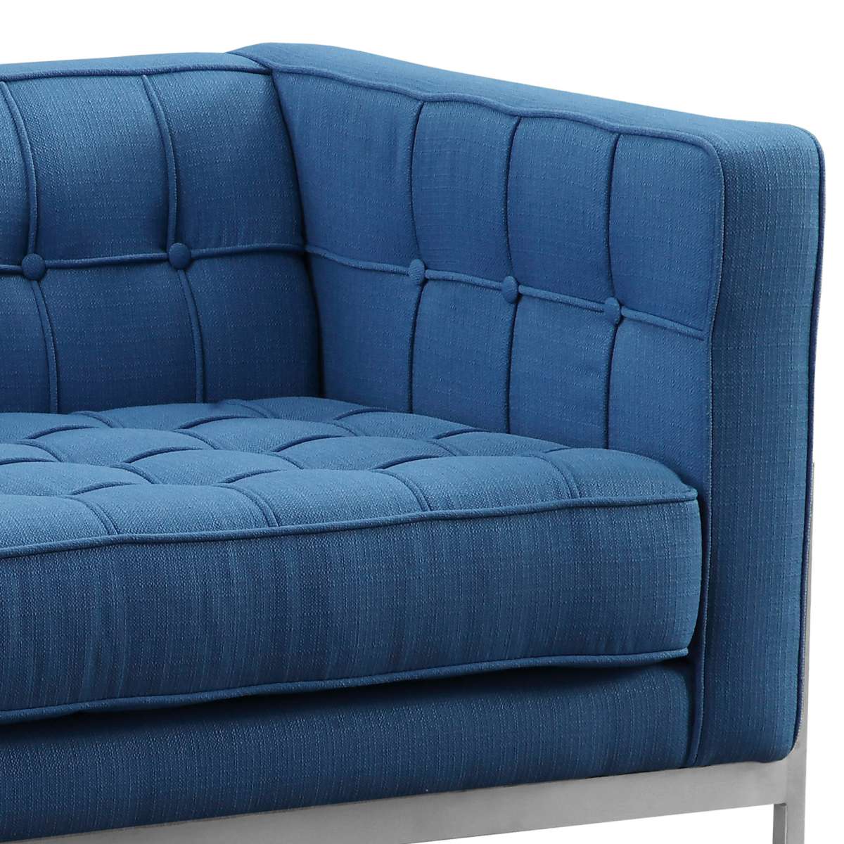 Andre Contemporary Sofa in Brushed Stainless Steel and Blue Fabric By Armen Living - Image 3