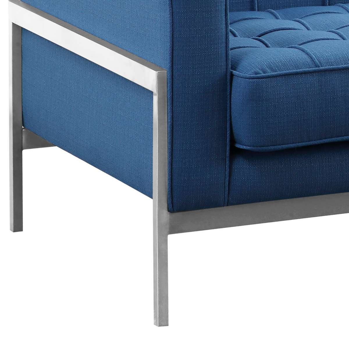 Andre Contemporary Sofa in Brushed Stainless Steel and Blue Fabric By Armen Living - Image 4