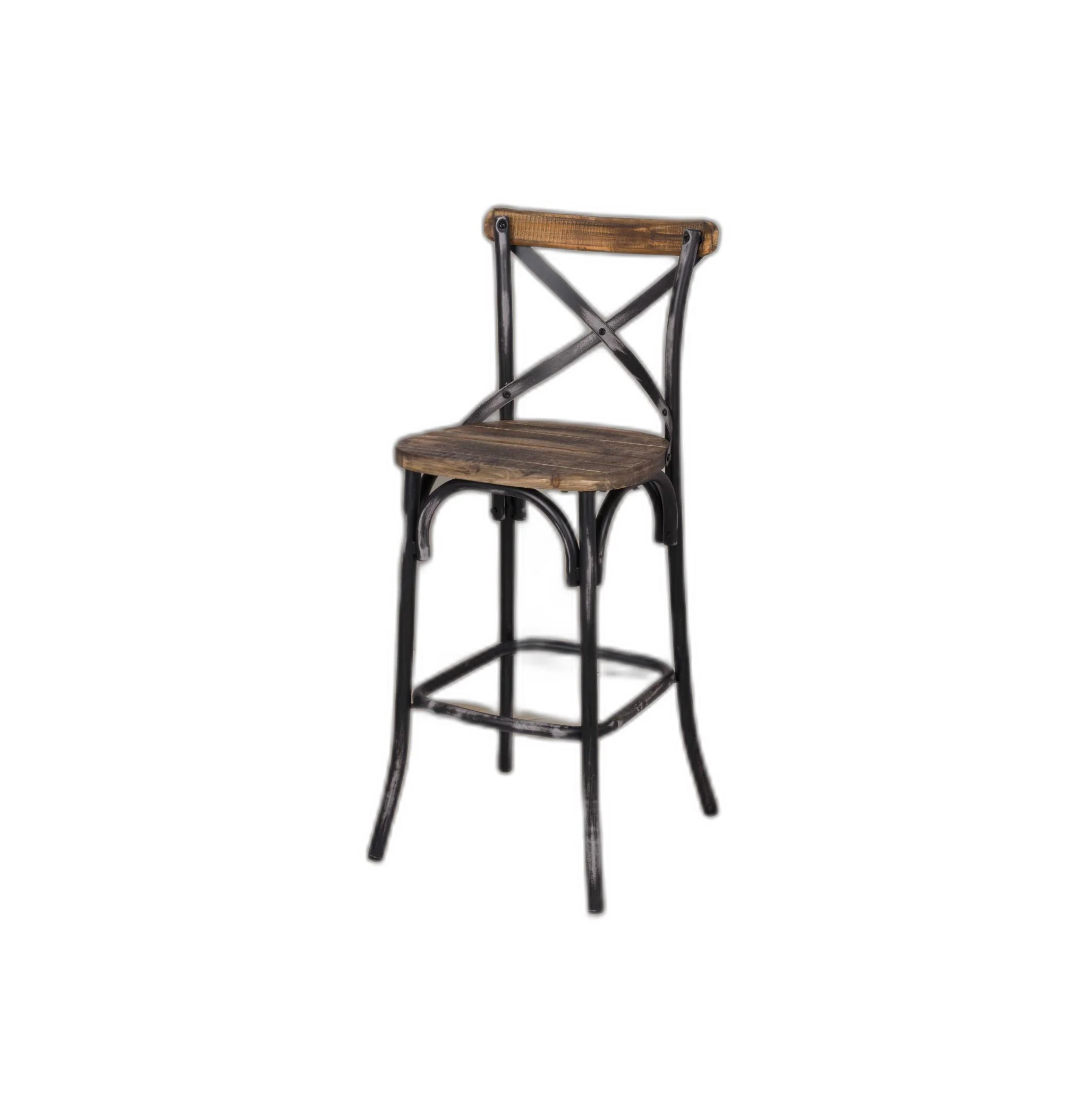 Antique Black Reclaimed Wooden Bar Chair By Homeroots - Image 3