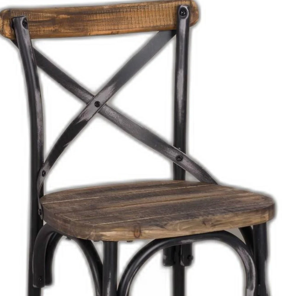 Antique Black Reclaimed Wooden Bar Chair By Homeroots - Image 4