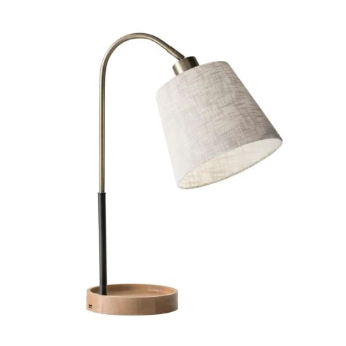 Antique Brass And Black Metal Desk Lamp With USB Charging Station Wood Base By Homeroots - Image 2