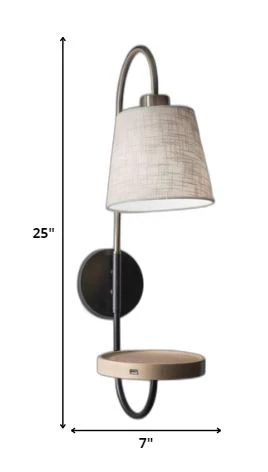 Antique Brass and Black Metal Wall Lamp with USB Charging Station Wood Shelf By Homeroots - Image 5