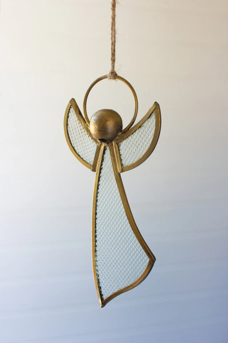 Antique Brass And Glass Angel Christmas Ornament By Kalalou - Image 2