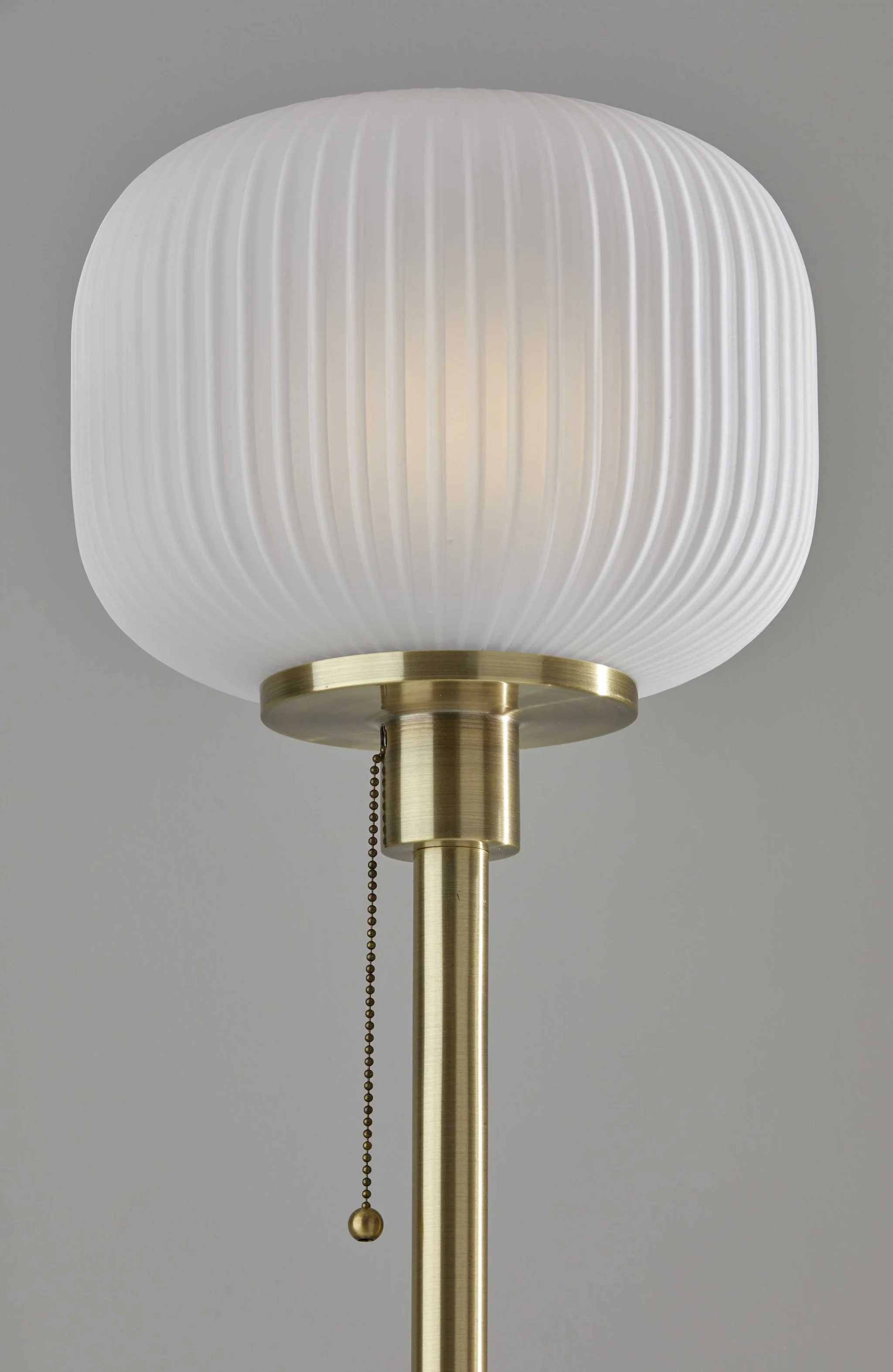 Antique Brass Metal Floor Lamp with Striped Glass Glow Globe By Homeroots - Image 3
