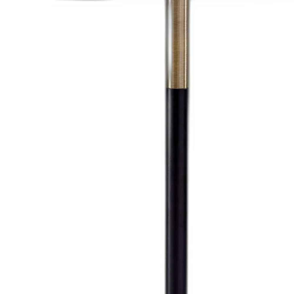 Antique Brass Metal Tripod Base with Matte Black Accent and Tall Natural Fabric Shade Table Lamp By Homeroots - Image 3