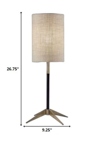 Antique Brass Metal Tripod Base with Matte Black Accent and Tall Natural Fabric Shade Table Lamp By Homeroots - Image 5