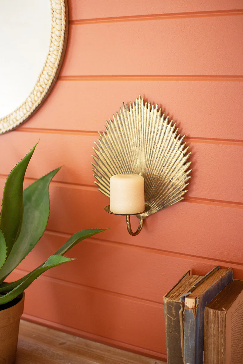 Antique Brass Palm Leaf Candle Sconce (Min 2) By Kalalou - Image 2