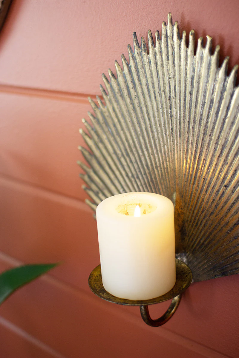 Antique Brass Palm Leaf Candle Sconce (Min 2) By Kalalou - Image 3