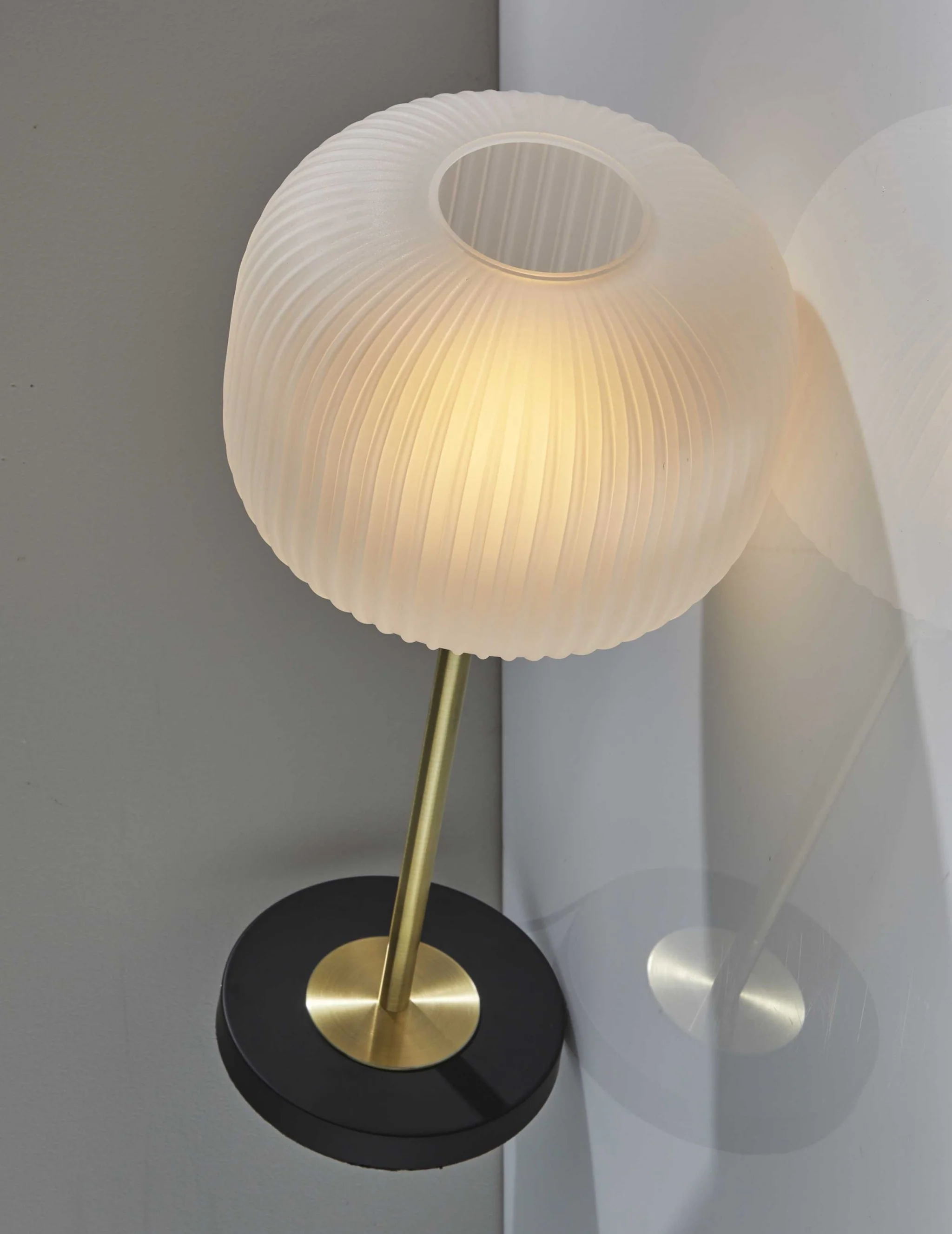Antique Brass Striped Glass Glow Table Lamp By Homeroots - Image 5