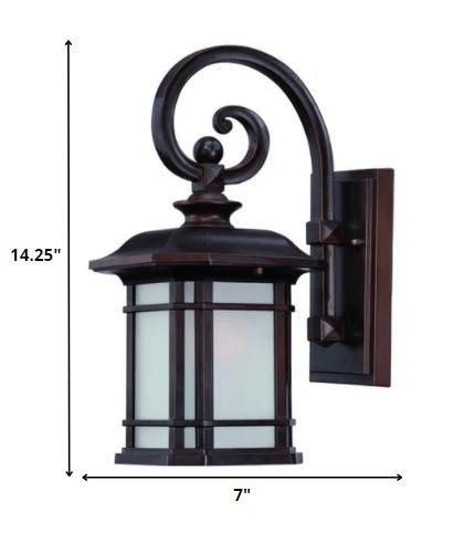 Antique Bronze Frosted Linen Glass Lantern Wall Light By Homeroots - Image 2