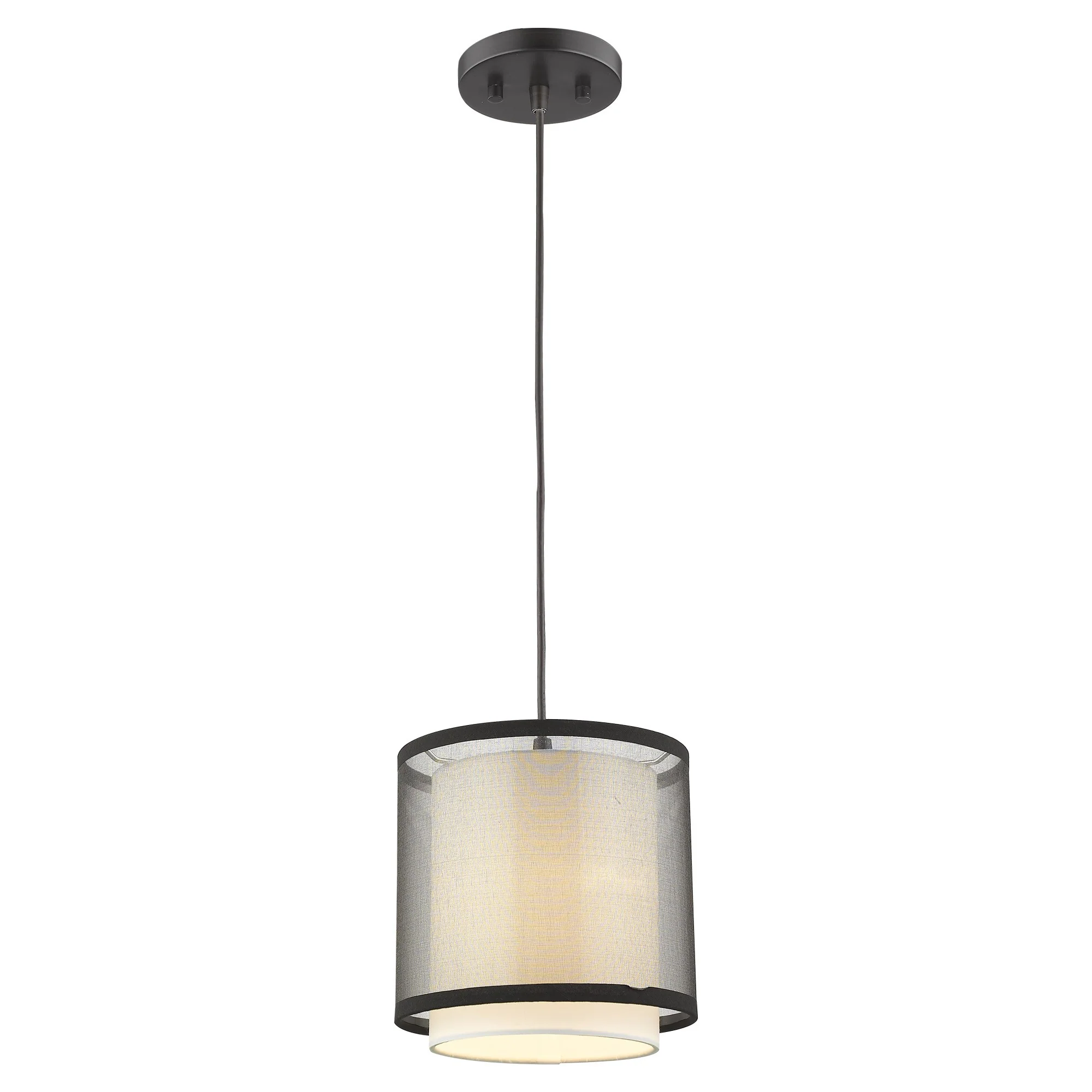 Antique Bronze Hanging Light with Fabric Shade By Homeroots - Image 2